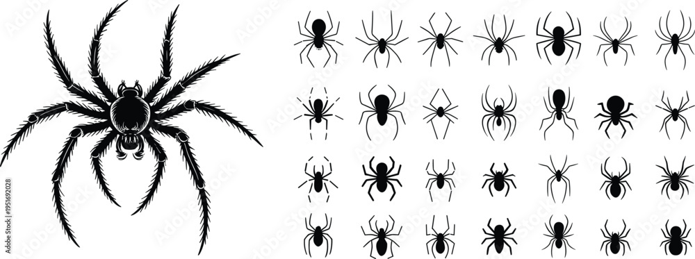 Photography Poster Collection of spider silhouettes set, detailed