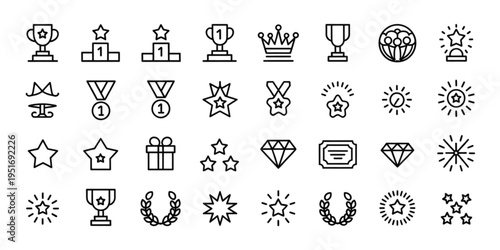 A comprehensive collection of diverse award and achievement icons represented in a linear style Vector