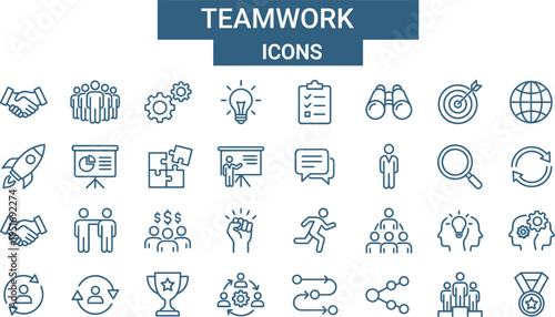 Teamwork and Collaboration Line Icons