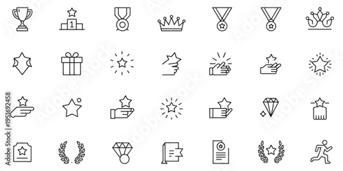A comprehensive collection of achievement and success themed icons in a clean linear line style Vector