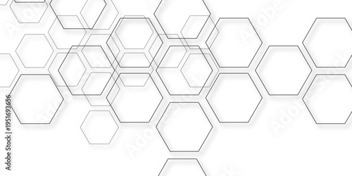 Geometric abstract hexagon background with seamless 3d digital pattern and honeycomb structure for technology business wallpaper design