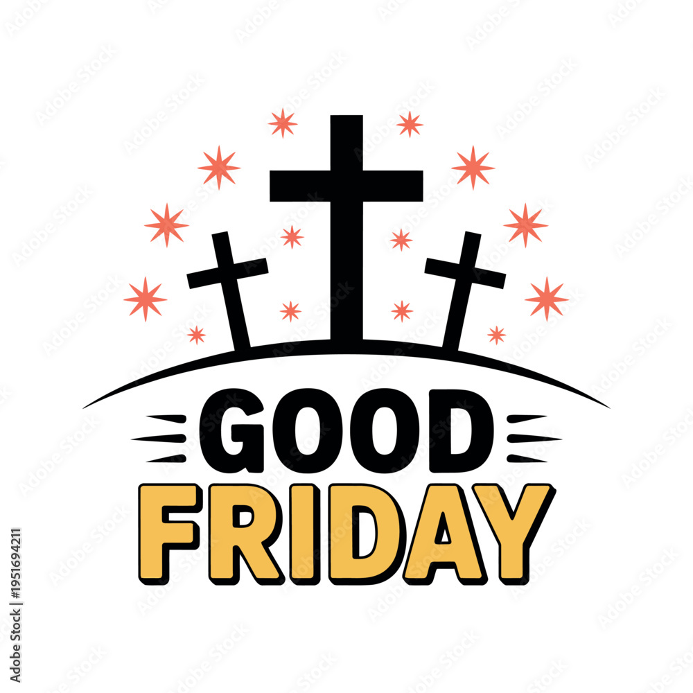 Fototapeta premium A Good Friday logo with three crosses and red stars