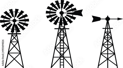 windmill, turbine, silhouette, energy, renewable, eco, power, vintage, electricity, environment, technology, conservation, design, farm, generator
