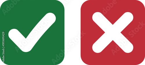 Cross and tick icon set, vector illustration of correct and incorrect symbol signs for approval rejection validation and user interface design.