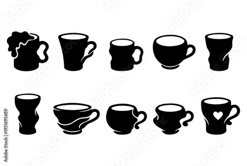 Coffee and tea cup silhouette set for cafe drink icons