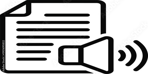 Audio Document File Icon with Speaker and Sound Waves for Text to Speech, Voice Announcement, Media Playback, and Accessibility Vector Design