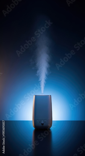 Wallpaper Mural Sleek white humidifier mist blue ambient light dark room calm atmosphere minimalist design home comfort diffuser vapor indoor air relaxation Torontodigital.ca