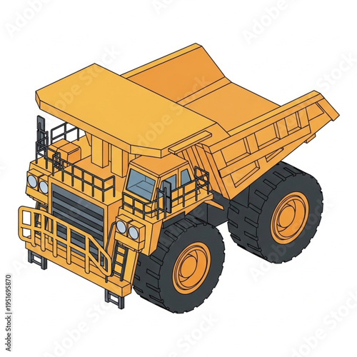 Isometric Illustration of a Yellow Mining Dump Truck.