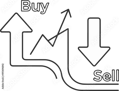 Up and down arrows with a line graph between them labeled Buy and Sell