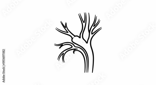 Stylized black ink drawing of a bare tree with intricate branching
