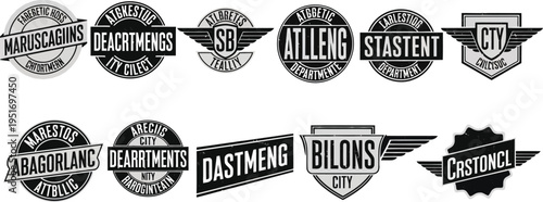 Vintage Athletic Department Emblem Vector Set with Sports Badge and Shield Crest Logos for Apparel