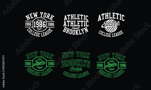Vintage New York College League Emblem Vector Set with Athletic Sports Logos for Apparel Design