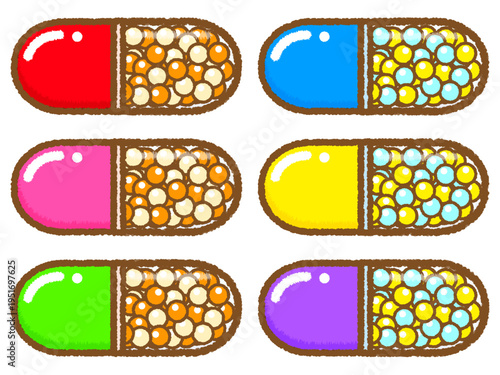 カプセル薬のイラスト素材セット3