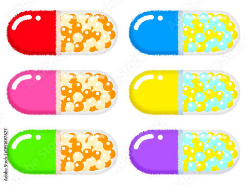 カプセル薬のイラスト素材セット4