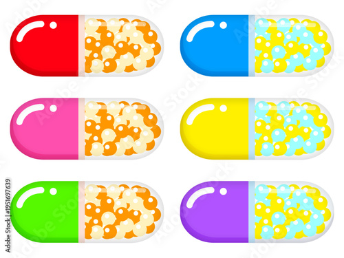 カプセル薬のイラスト素材セット2