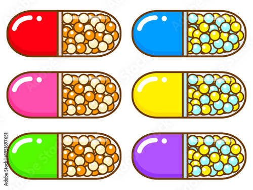 カプセル薬のイラスト素材セット