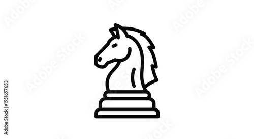 Chess knight piece icon in simple black line art style isolated on a white background for games and strategy concepts.