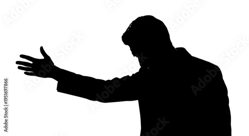 Vector silhouette of a man gesturing with outstretched arm
