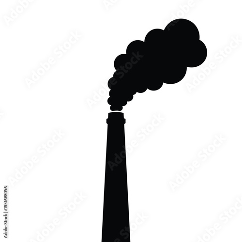 Black smoke emanating from industrial chimney silhouette