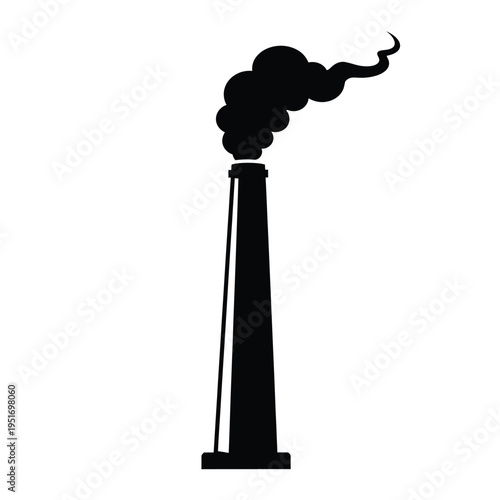 Black silhouette of industrial smokestack emitting dark smoke