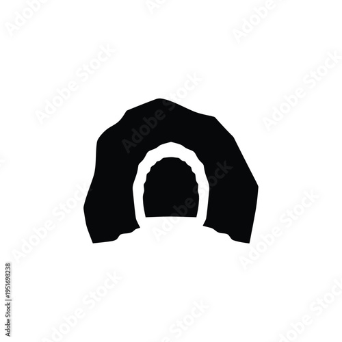 Black silhouette of a cave entrance with a curved tunnel