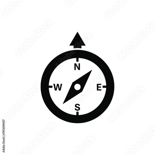 Black and white compass pointing north needle