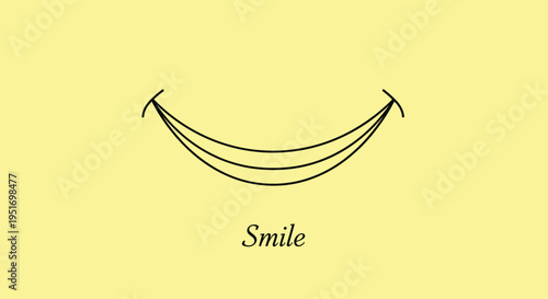 Single line drawing of a smiling mouth with the word Smile written below on a solid bright yellow background for positivity.