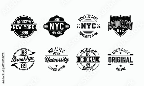 Brooklyn NYC University Team Emblem Vector Set with Vintage Athletic Badge and Shield Crest Logos