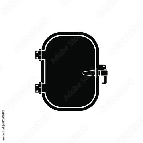 Black oval door with latch and hinges silhouette