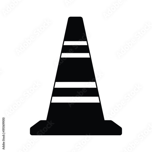 Black and white traffic cone with reflective stripes