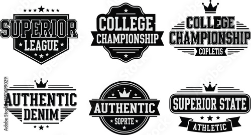 Superior League College Championship Emblem Vector Set with Athletic Sports Badge and Shield Crest Logos