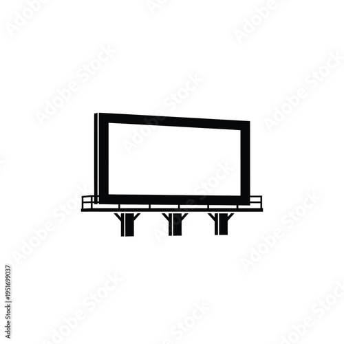 Blank black and white billboard with three support posts