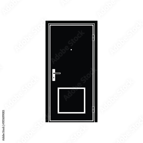 Black door with small window and lock handle