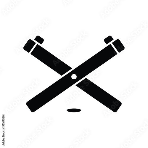 Black silhouette of crossed swords with small circle