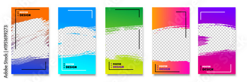 Colorful Abstract Vertical Banners Set - Halftone Brush Stroke Templates 