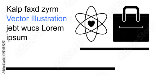 Education, science, career development, physics, work-life balance, love for knowledge. Atom with a heart and a briefcase. Education and science-oriented concept