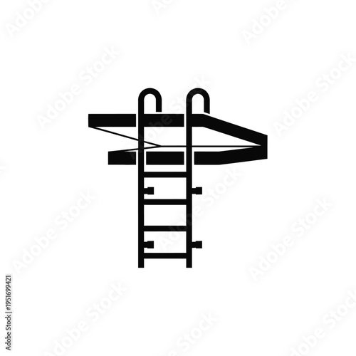Black silhouette of diving board with ladder and support