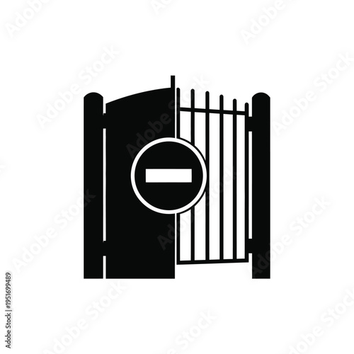 Black and white closed gate with prohibition sign