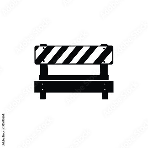 Black and white striped road construction barrier isolated on white