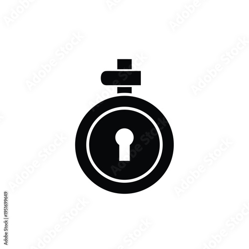 Black and white of a padlock with a keyhole and handle