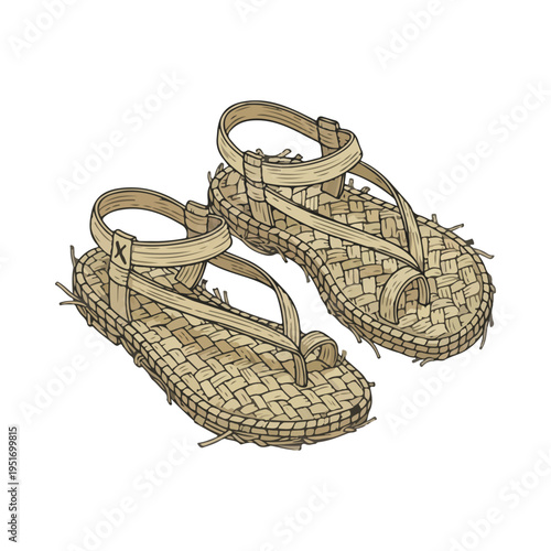 Traditional Handcrafted Woven Straw Sandals Illustration