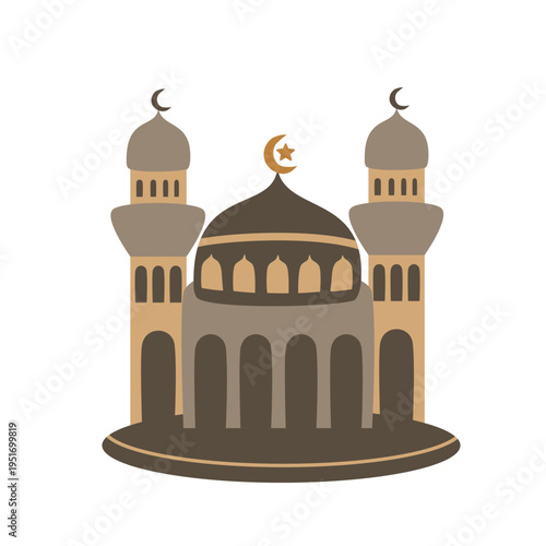 Islamic Mosque Building Icon Illustration for Ramadan and Eid Decoration