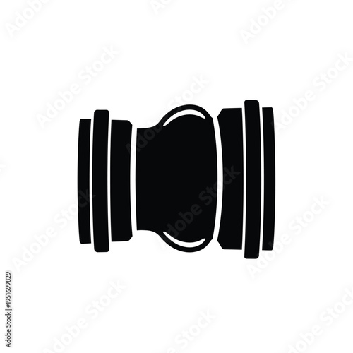 Black and white of a pipe coupling with flanges