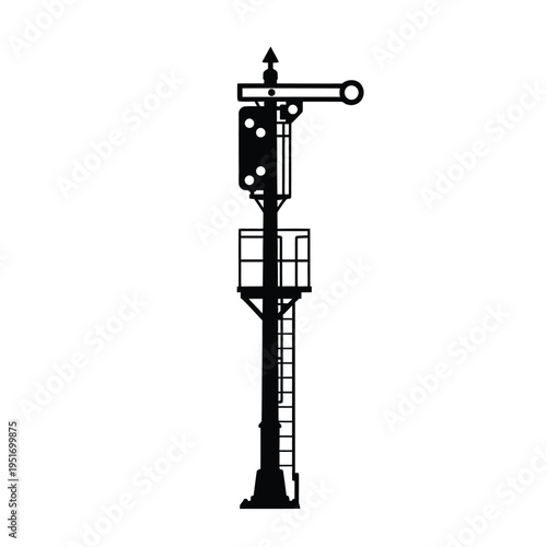 Black and white silhouette of a railway signal post with semaphore arm