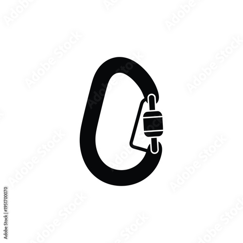 Black carabiner with locking screw gate in a minimalist style