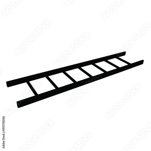 Black ladder lying flat on white background