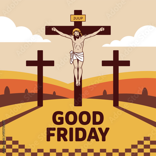 A graphic illustration of Jesus Christ on the cross on Good Friday