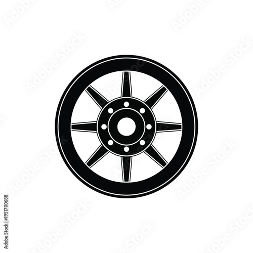 Black and white ship wheel with eight spokes maritime