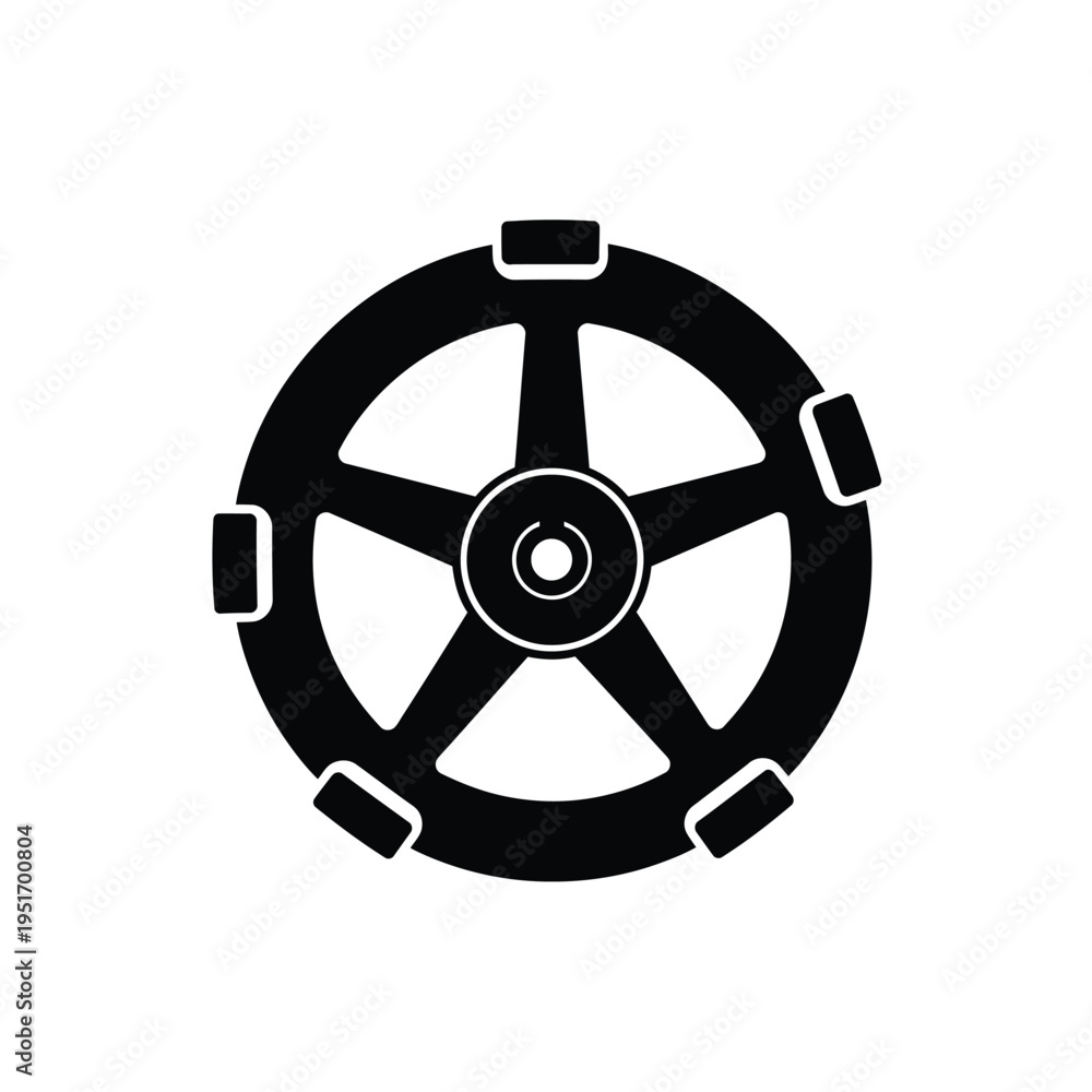Obraz premium Black and white silhouette of a ship's steering wheel