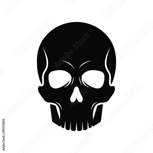 Black silhouette of a human skull on white background